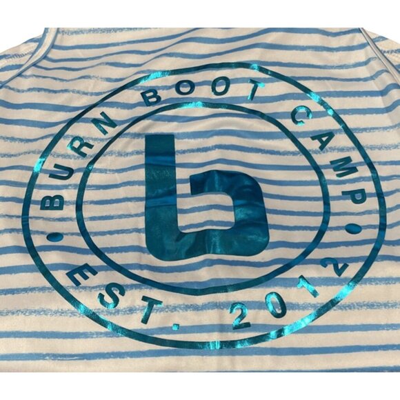 Burn Boot Camp Athletic Tank Top Womens S Blue White Stripe Logo Sleeveless New - Picture 2 of 6